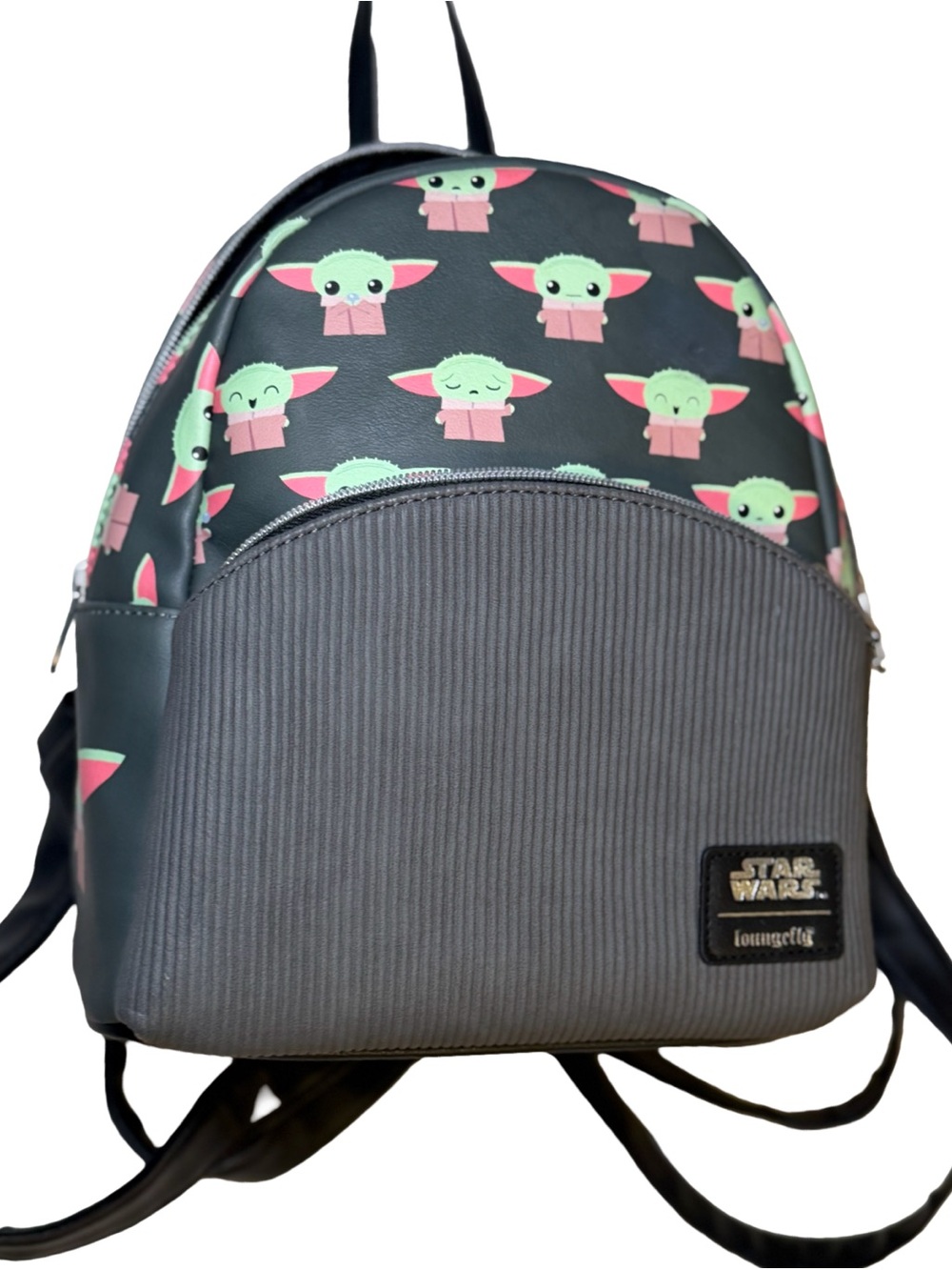Disney Loungefly Grey Mini Backpack with Green Grogu Print - Picture 2 of 13